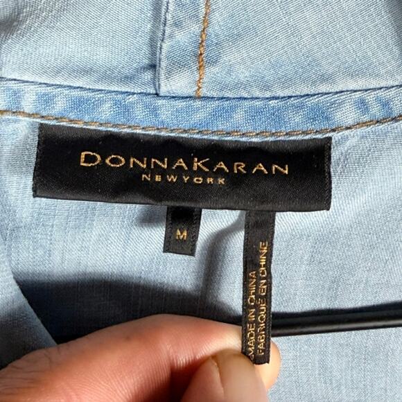 Donna Karan New York Womens Open Front Cardigan Size M Blue Lyocell Drape Jacket - Picture 2 of 6